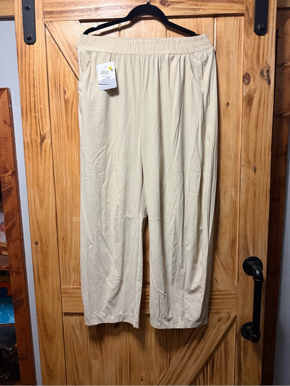 Lightweight Elastic-Waist Track Pants in Cream